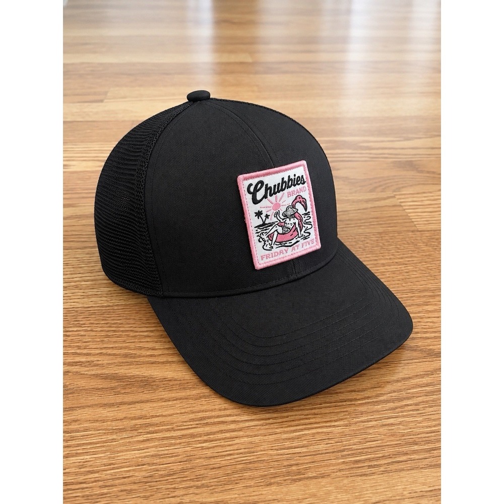 Chubbies Friday At Five Trucker Hat Black Snapback Mesh Flamingo Patch OS